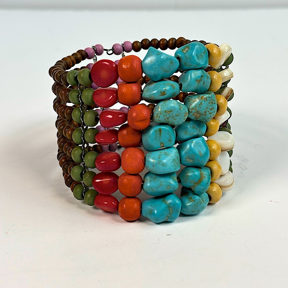 Tribal Boho Beaded‎ Southwestern Colorful Wide Cuff Wrap Bracelet